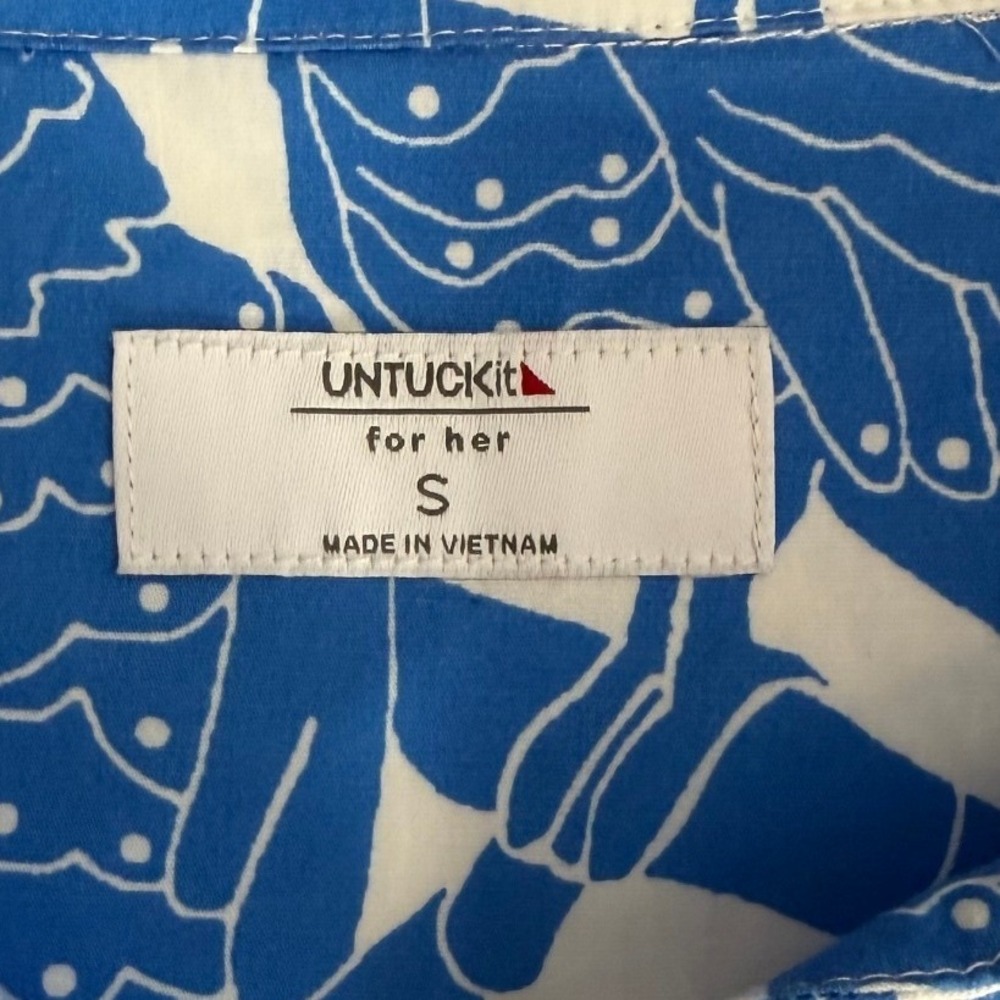 UNTUCKit Jordan Dress Womens Small Blue White Parrot Print Sleeveless A-Line - Picture 6 of 10